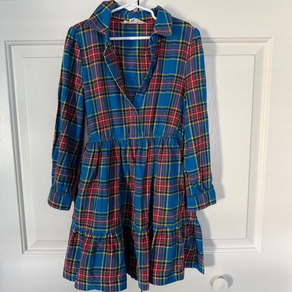 Mini Boden Girls Plaid Flannel Dress Size 8/9 in Blue - Picture 4 of 5